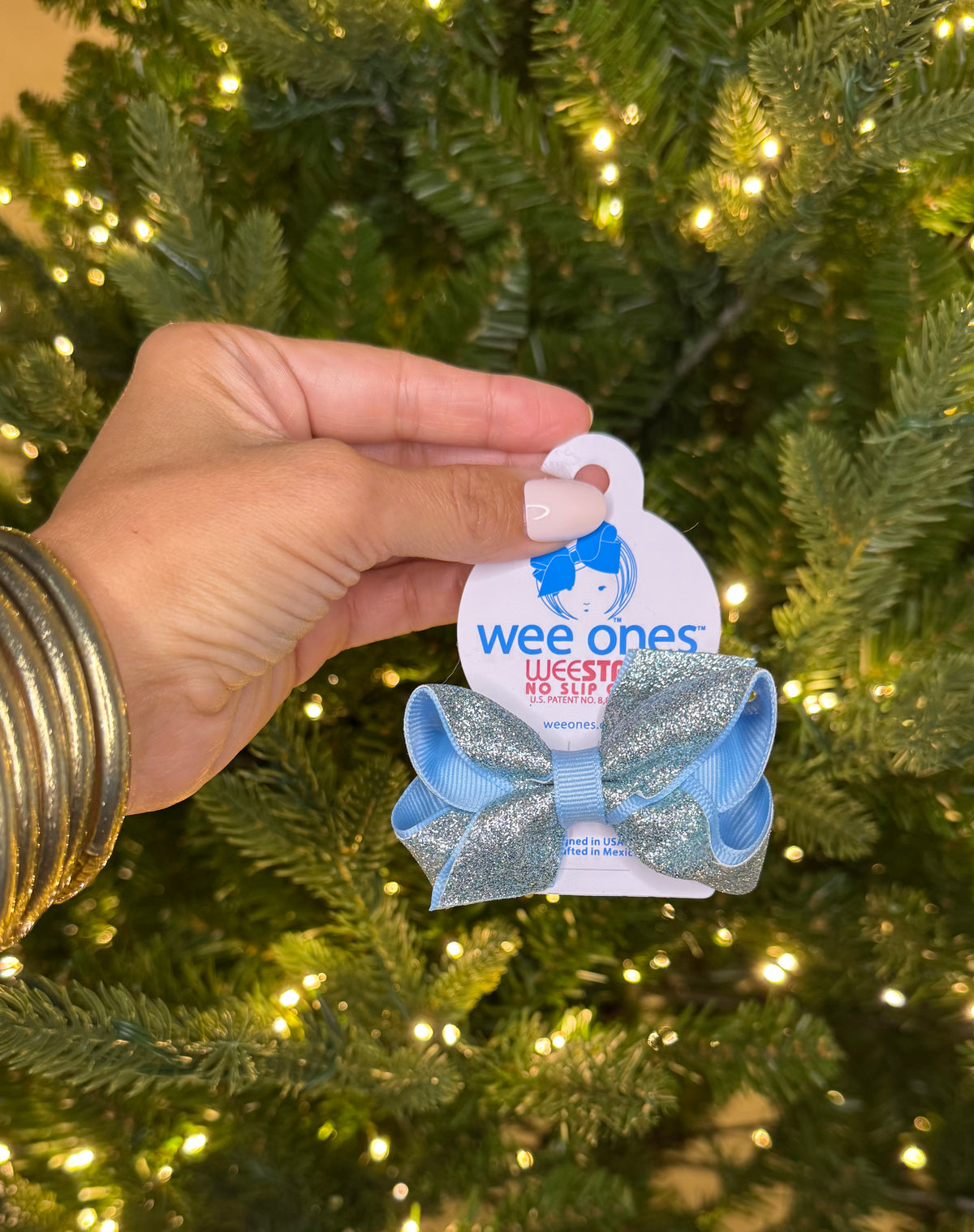 Mini Glitter Vinyl with Grosgrain Underlay Hair Bow - Blue