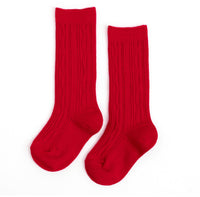 Little Stocking Company - Apple Red Cable Knit Knee High Socks