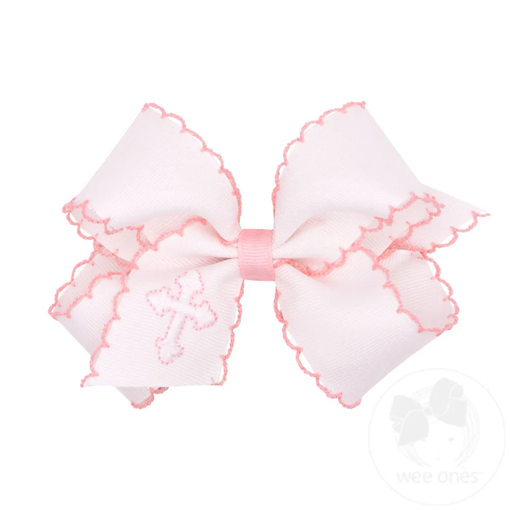 Medium White Grosgrain- Moonstitch Edge and Cross Embroidery