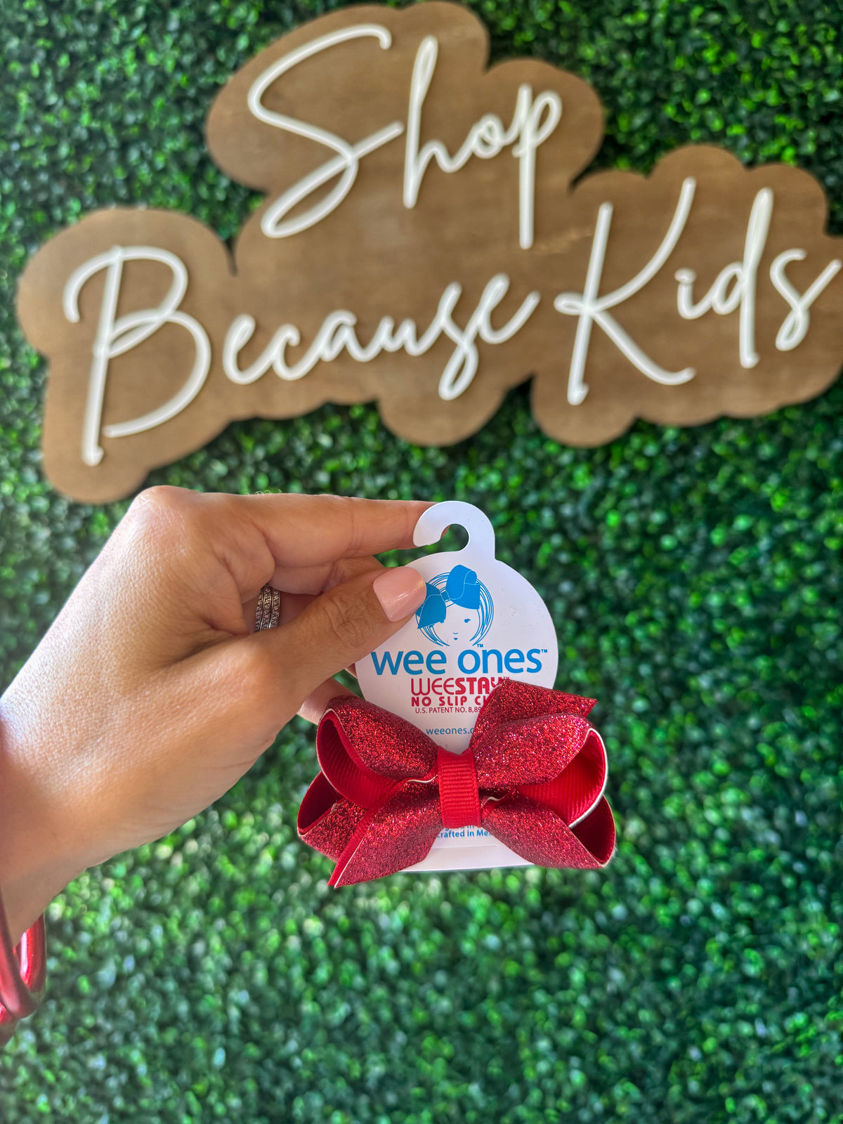 Mini Glitter Vinyl with Grosgrain Underlay Hair Bow - Red