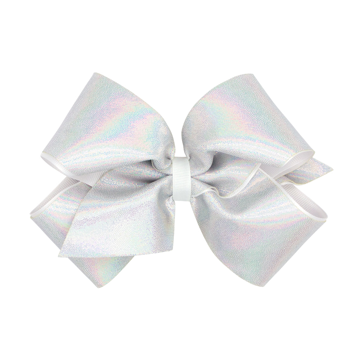 King Mirror Dot and Grosgrain Overlay Hair Bow - White