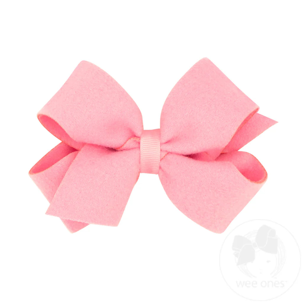 Medium Soft and Cozy Brushed Fleece Fabric Hair Bow- PINK