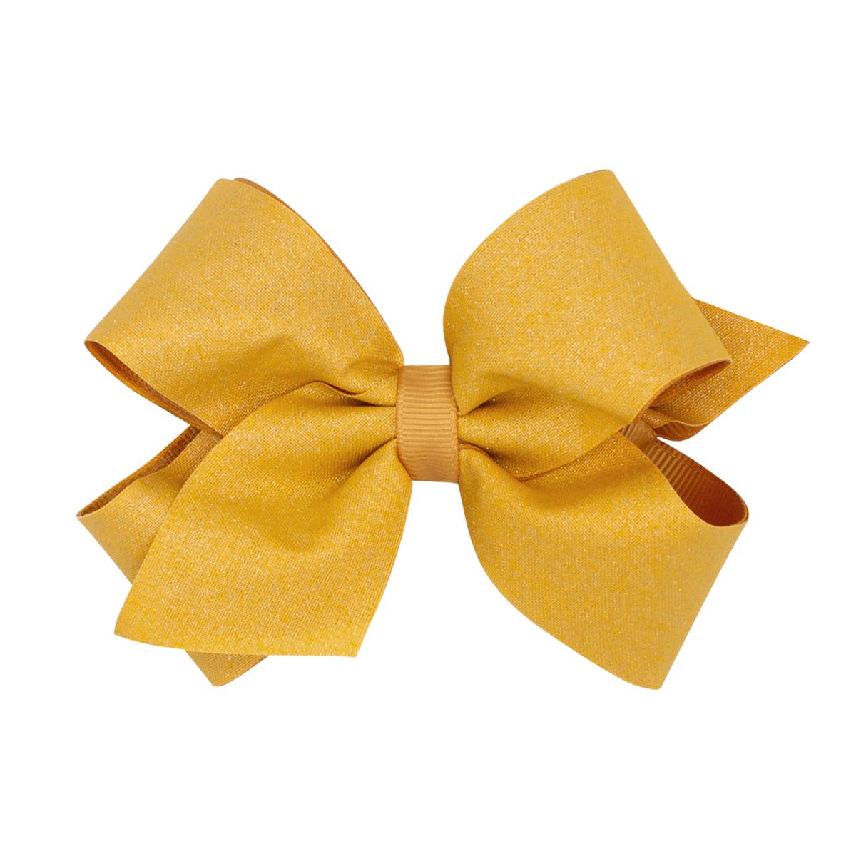 Medium Shimmer Fabric with Grosgrain Underlay Hair Bow - Old Gold