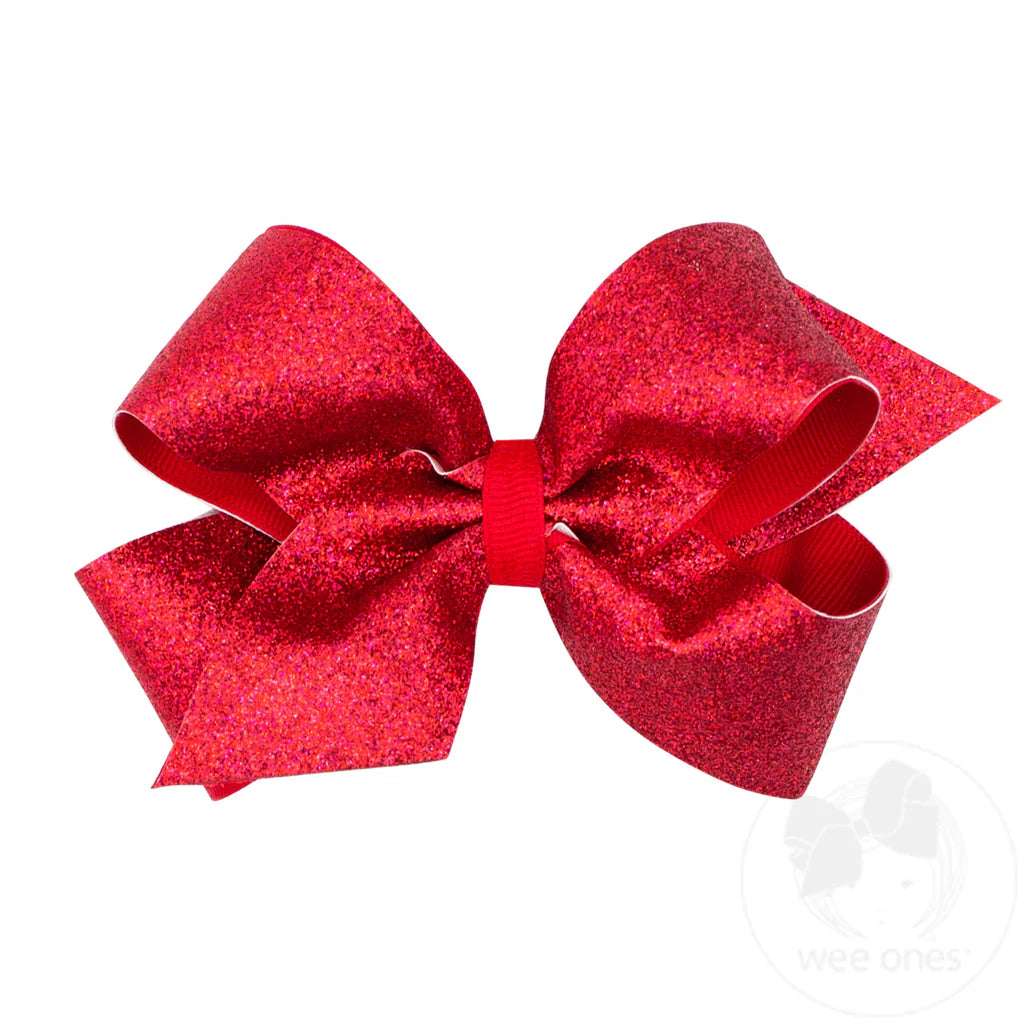 Medium Glitter Vinyl with Grosgrain Underlay Hair Bow - RED