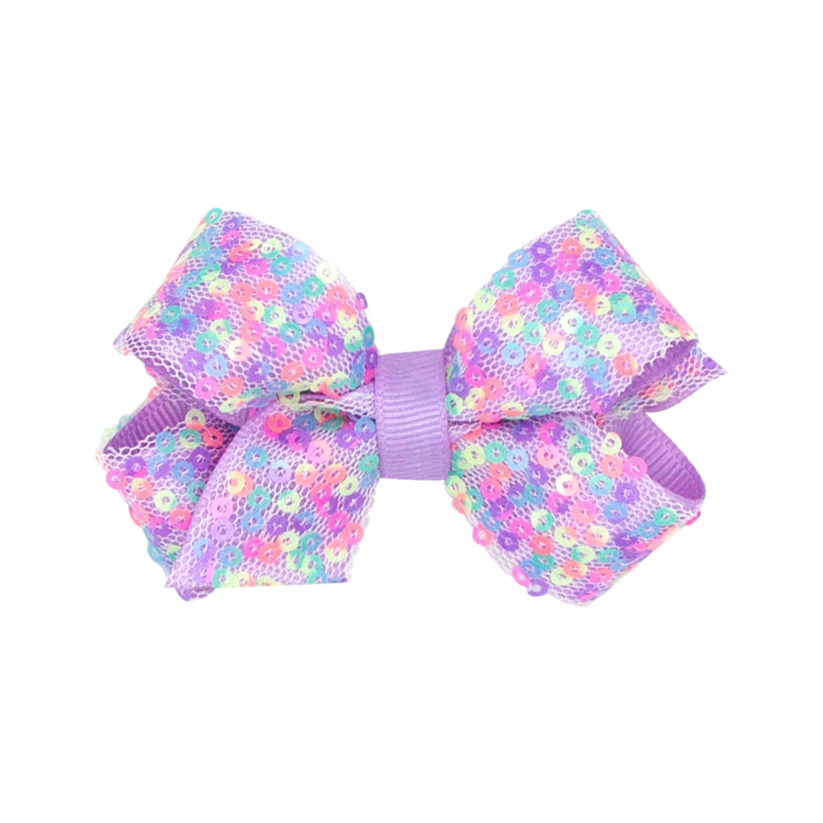 Mini Confetti Sequin with Grosgrain Underlay Hair Bow - Light Orchid
