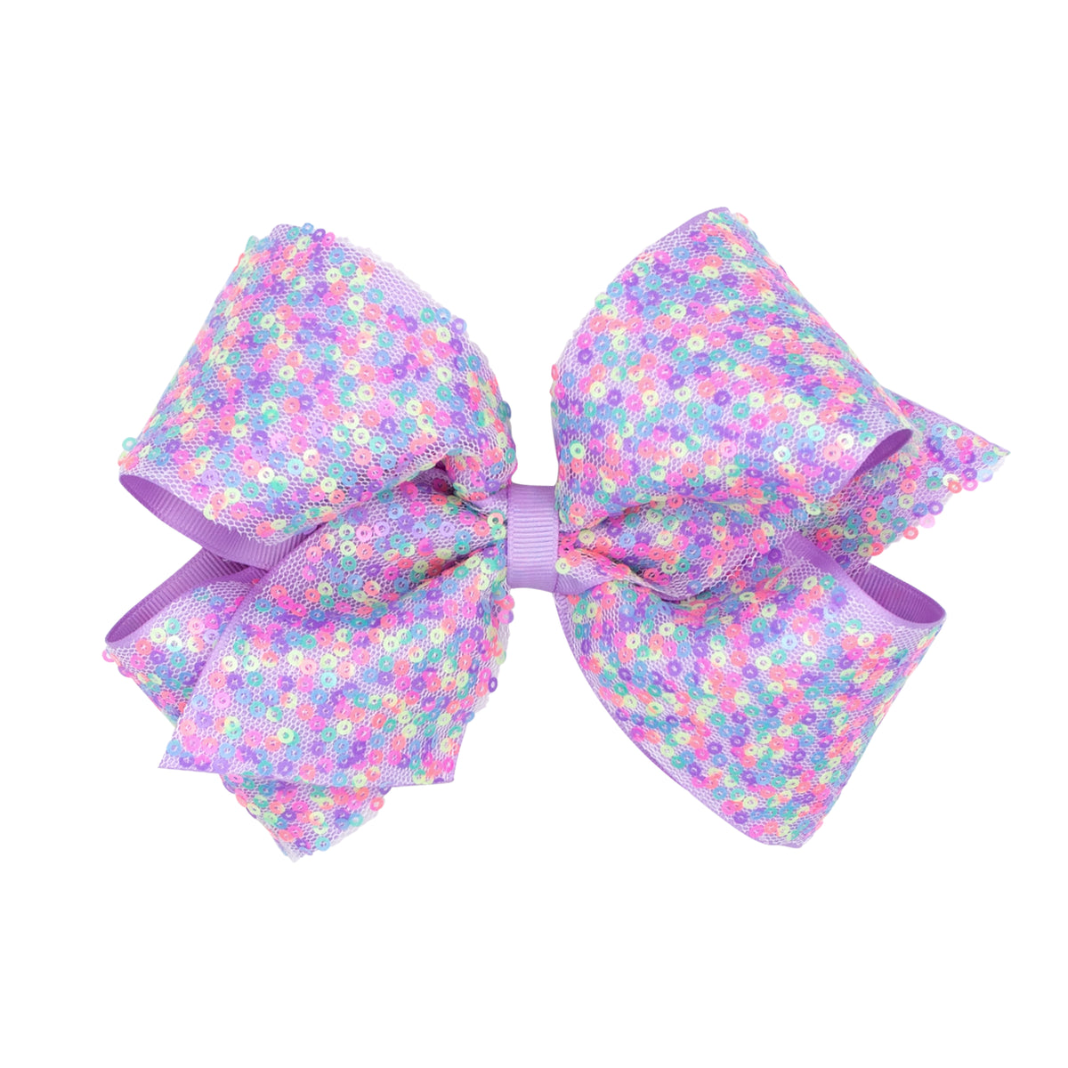 King Confetti Sequin with Grosgrain Underlay Hair Bow - Light Orchid