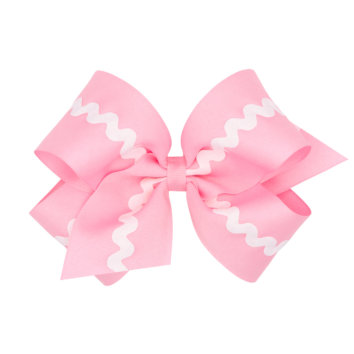 King Grosgrain with Ric-Rac Trim Hair Bow - Pearl