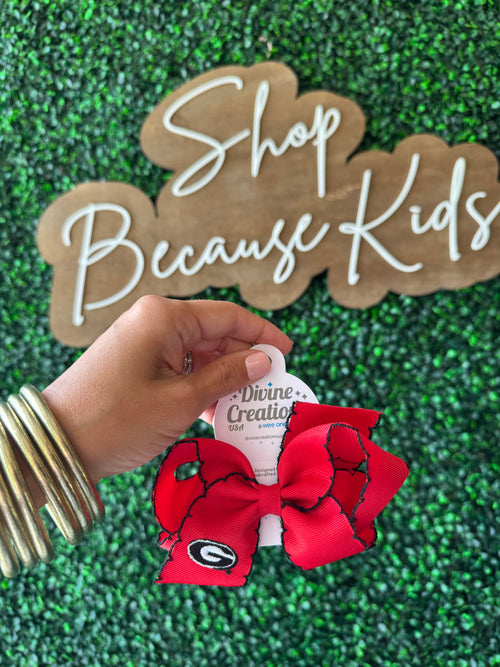 UGA Medium Grosgrain Hair Bow with Moonstitch Edge and Embroidered Collegiate Logo - Georgia