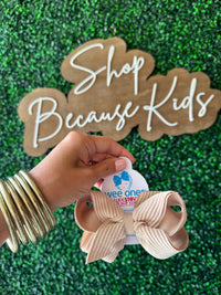 King Grosgrain Hair Bow with Wide Wale Corduroy Overlay- TAN