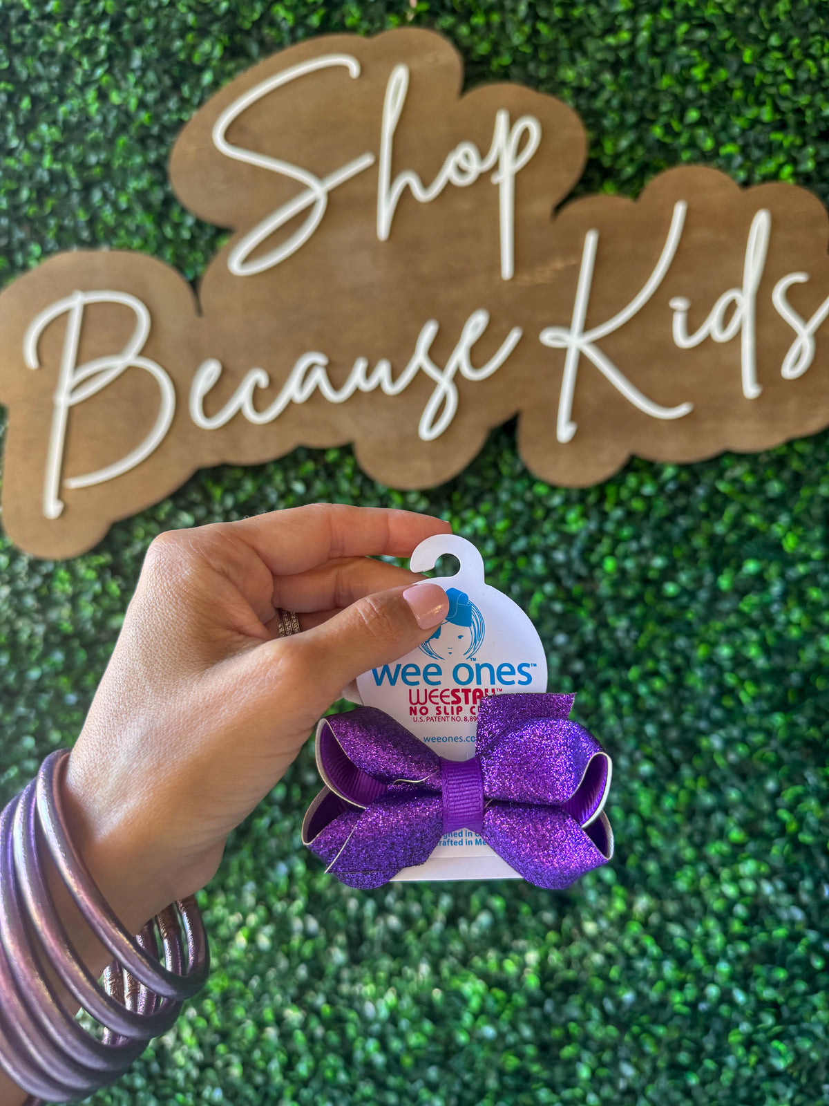 Mini Glitter Vinyl with Grosgrain Underlay Hair Bow - Purple