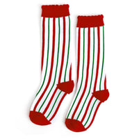 Little Stocking Company - Candy Cane Vertical Striped Scalloped Knee High Socks