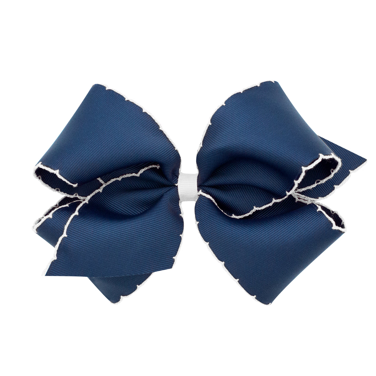 King Moonstitch Grosgrain Hair Bow with Contrasting Wrap - NVY W/ WHT