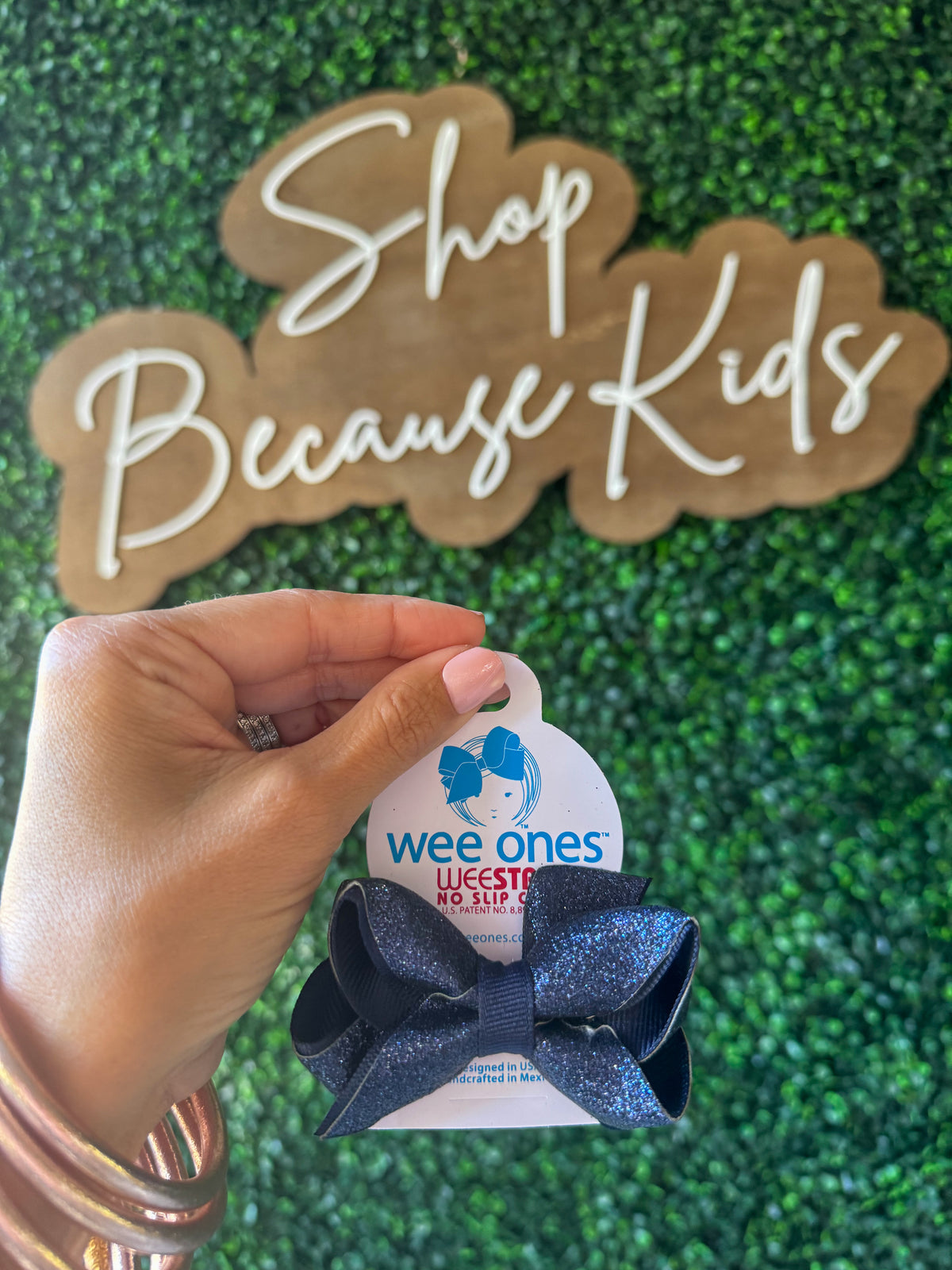 Mini Glitter Vinyl with Grosgrain Underlay Hair Bow - Navy