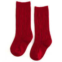 Little Stocking Co. - Bright Red Cable Knit Knee High Socks