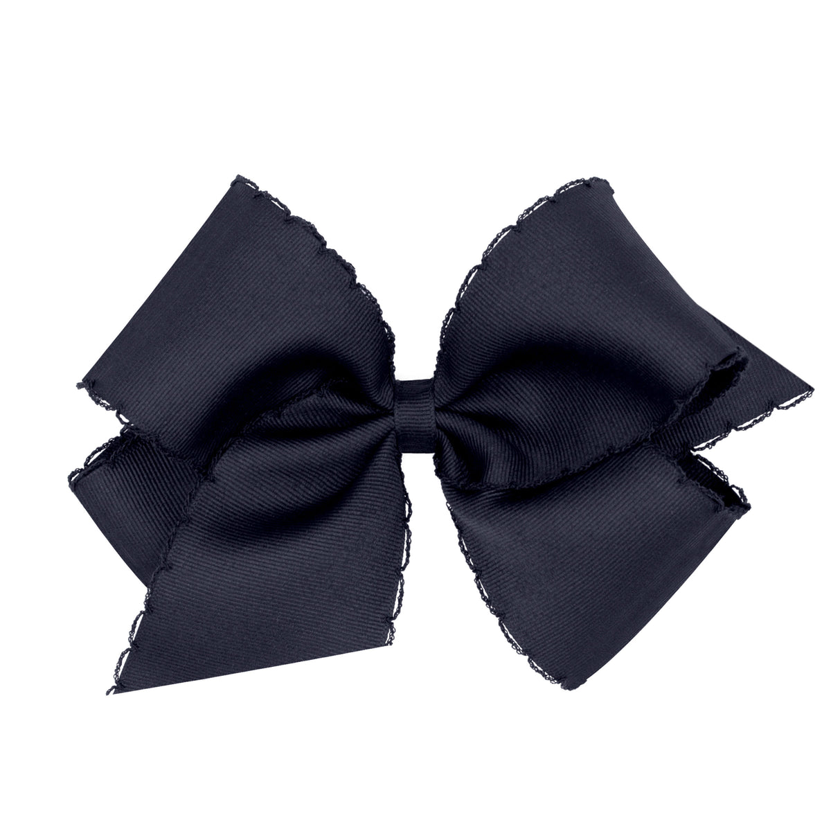 King Grosgrain Hair Bow with Matching Moonstitch Edge - NAVY