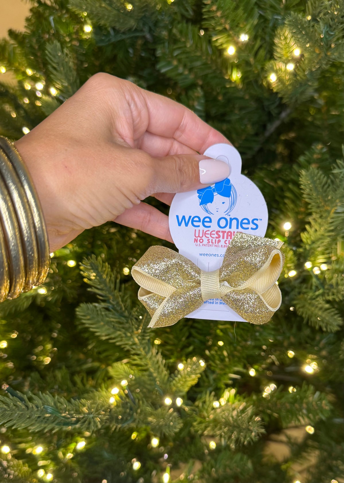 Mini Glitter Vinyl with Grosgrain Underlay Hair Bow - GOLD