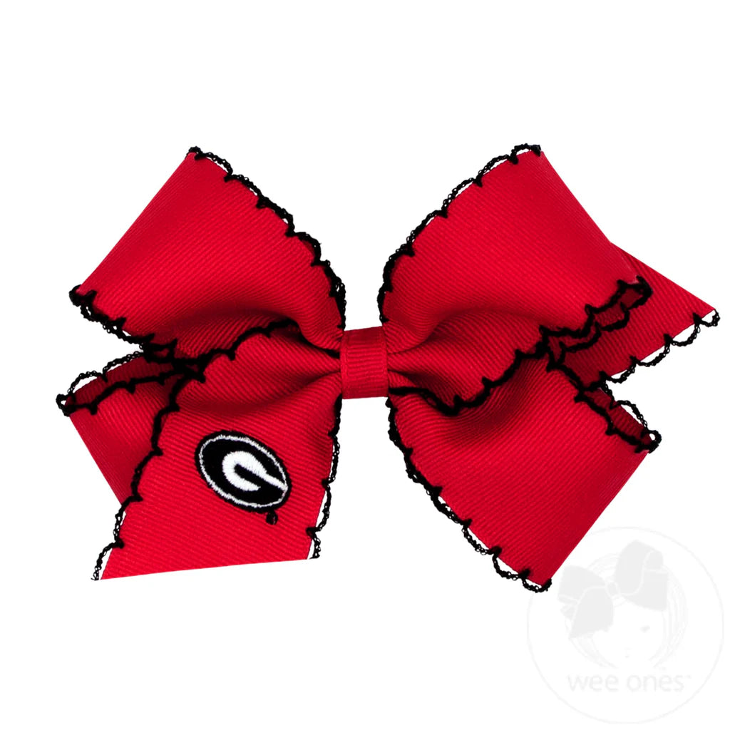 UGA Medium Grosgrain Hair Bow with Moonstitch Edge and Embroidered Collegiate Logo - Georgia