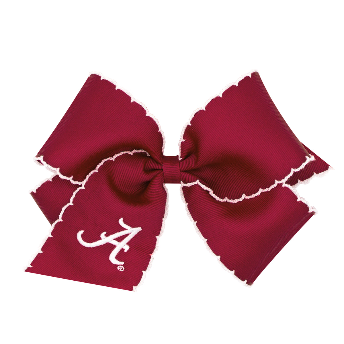 King Grosgrain Hair Bow with Moonstitch Edge and Embroidered Collegiate Logo - Alabama