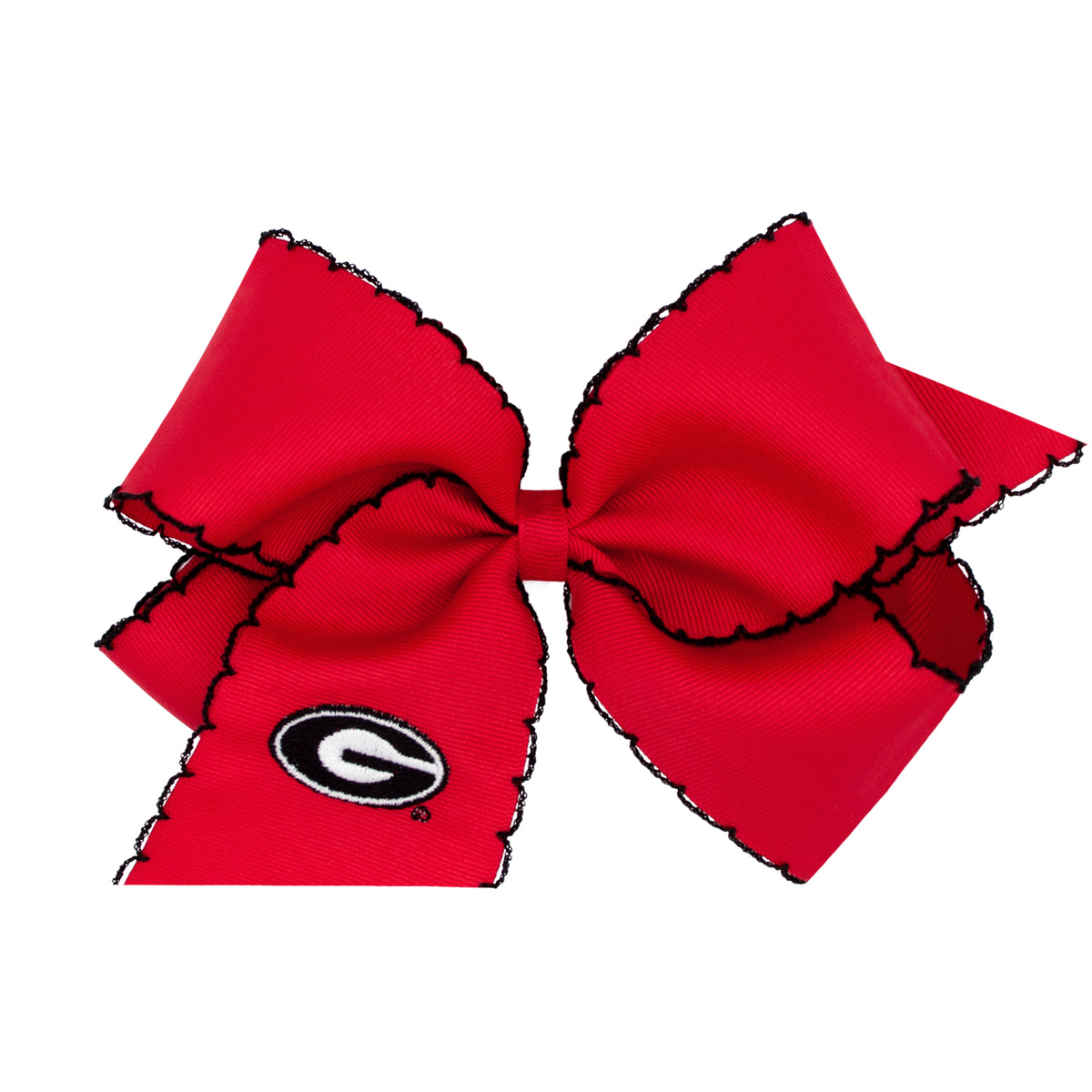 UGA King Grosgrain Hair Bow with Moonstitch Edge and Embroidered Collegiate Logo - Georgia