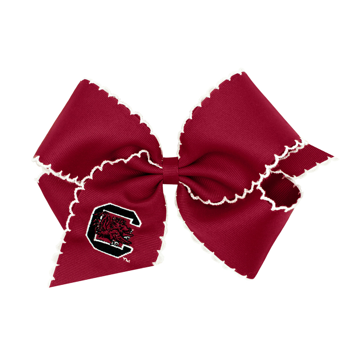 King Grosgrain Hair Bow with Moonstitch Edge and Embroidered Collegiate Logo - South Carolina Gamecocks