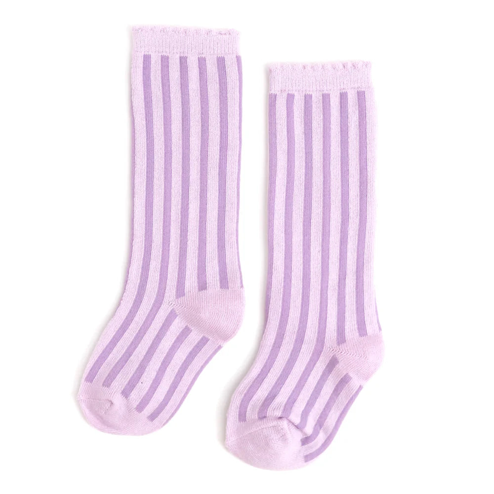 Little Stocking Company - Lilac/Wisteria Vertical Striped Scalloped Knee-High Socks