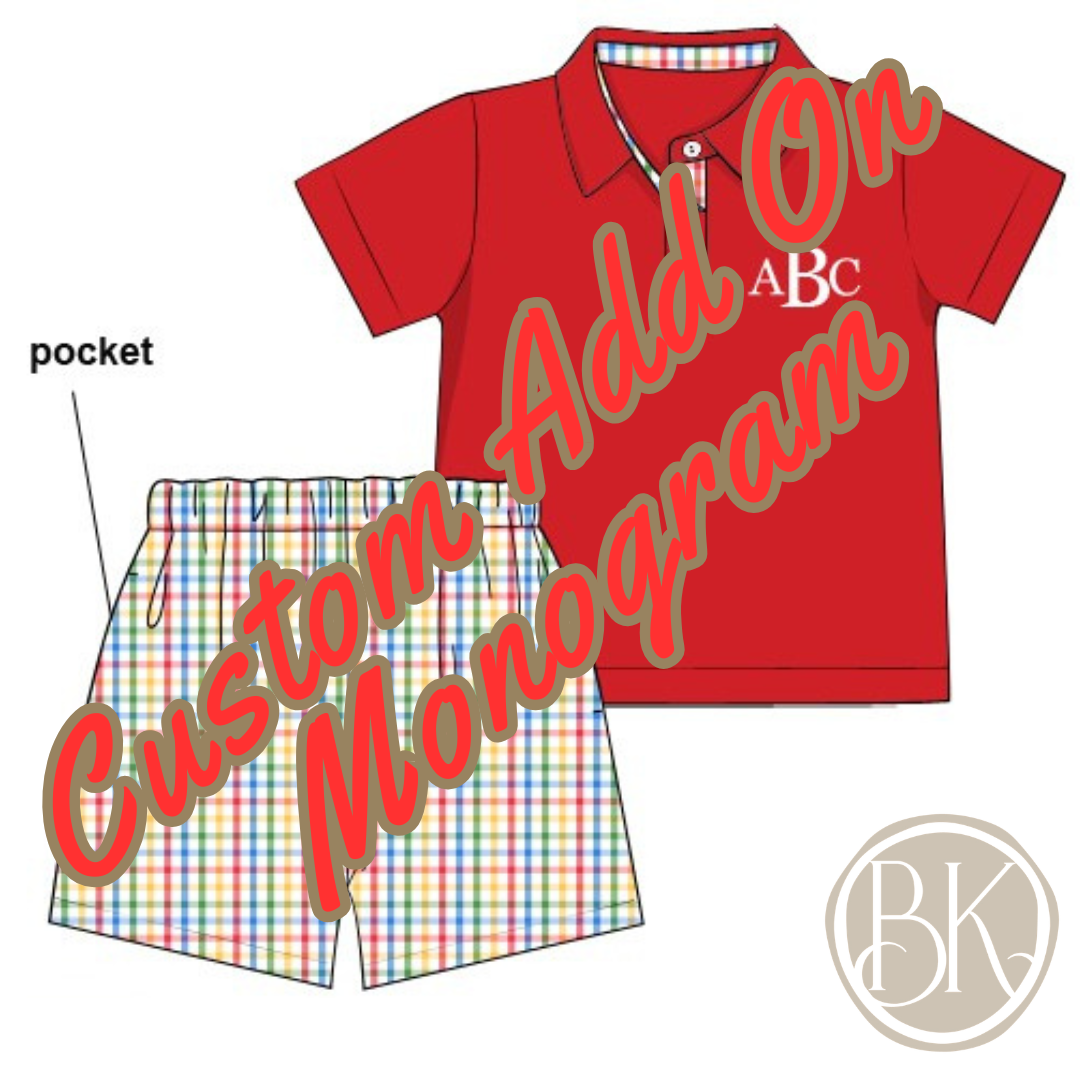Back-2-School: Boys Short Set Monogram Add On