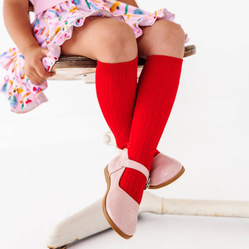 Little Stocking Co. - Bright Red Cable Knit Knee High Socks