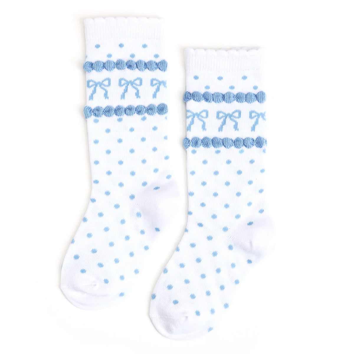 Little Stocking Company - Blue Bow Scalloped Knee Socks