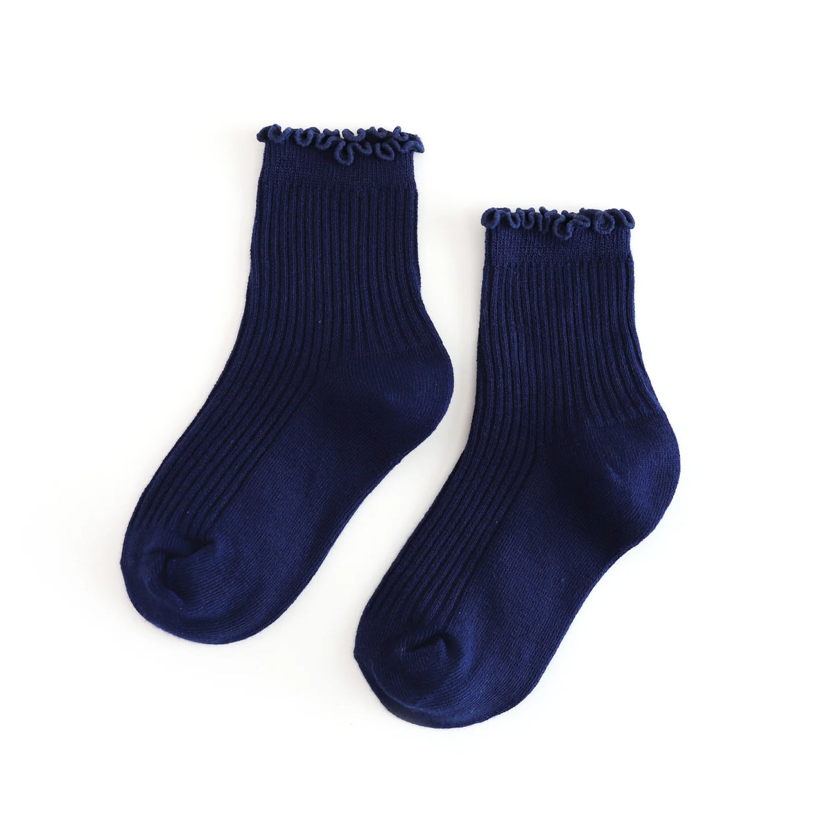Little Stocking Company - Navy Ribbed Lettuce Trim Midi Socks