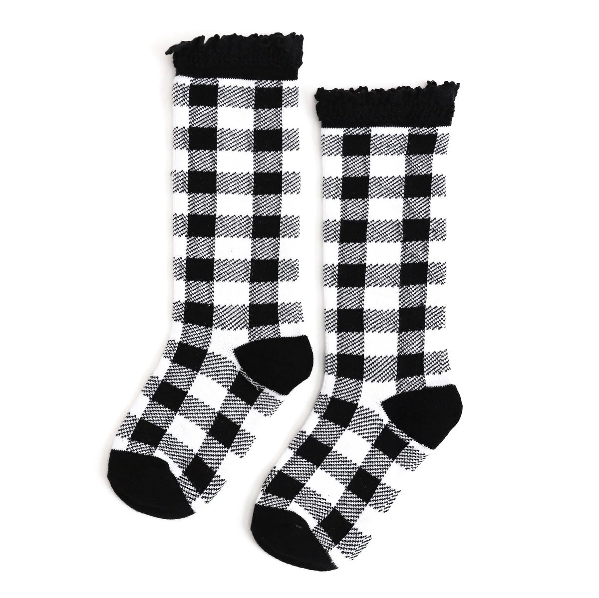 Little Stocking Company -Buffalo Plaid Lace Top Knee High Socks