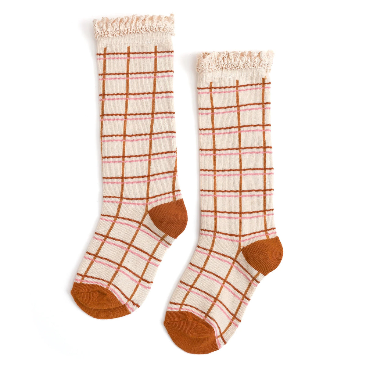 Little Stocking Company - Vanilla Grid Lace Top Knee High Socks