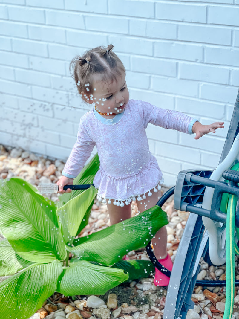 RTS: Girls 1PC Pink Long Sleeve Swimsuit