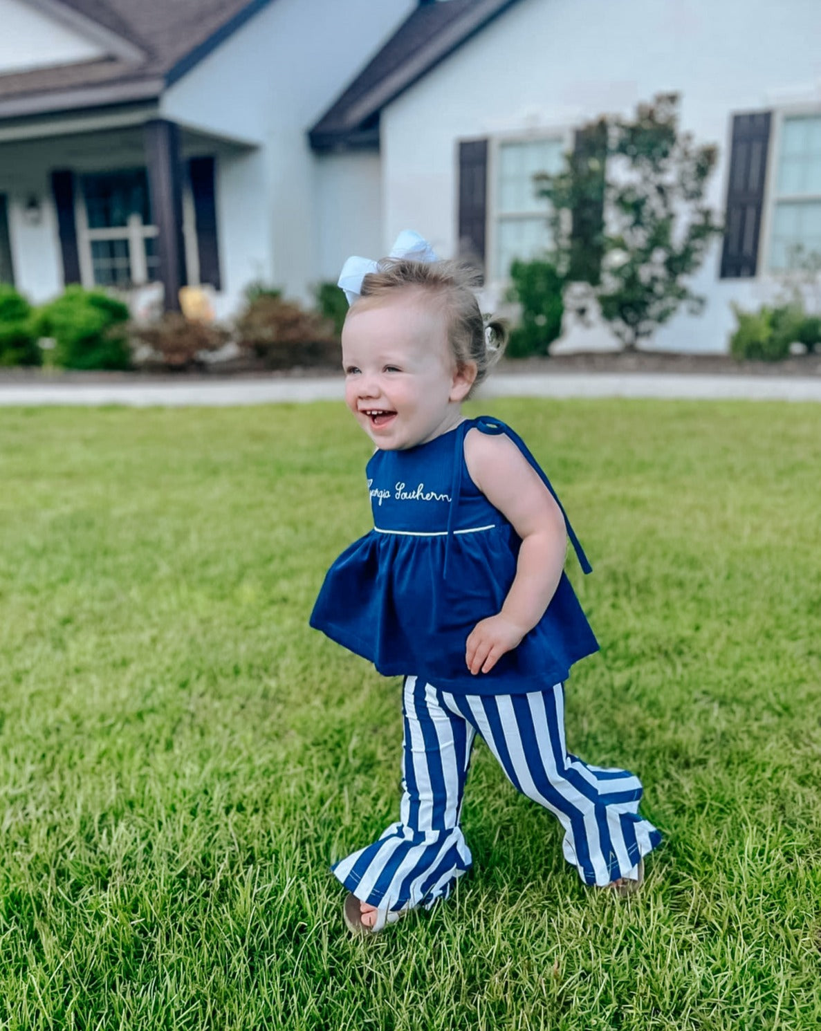 RTS: Team Stripes Girls Navy Pants Set