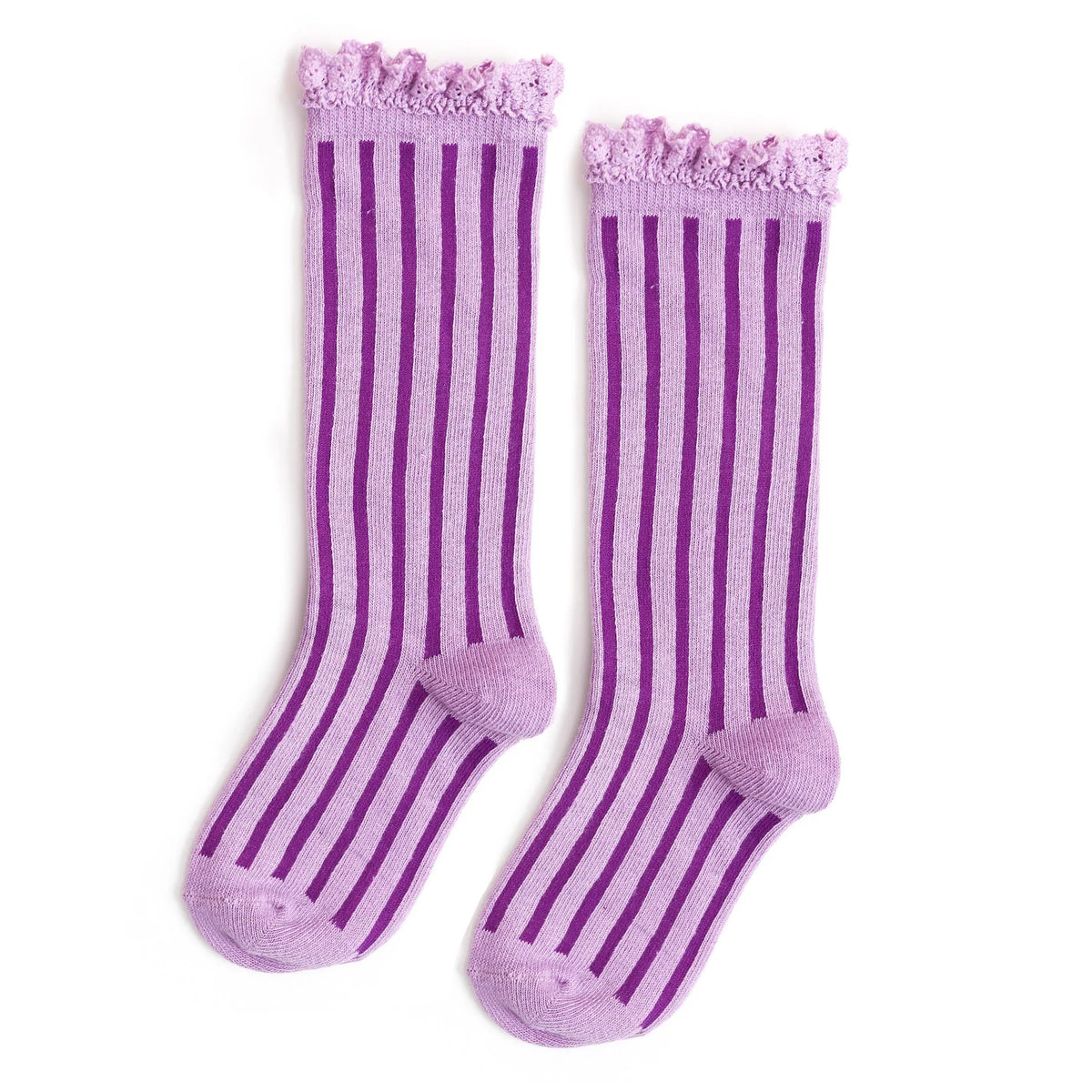 Little Stocking Company - Purple Striped Lace Top Knee High Socks