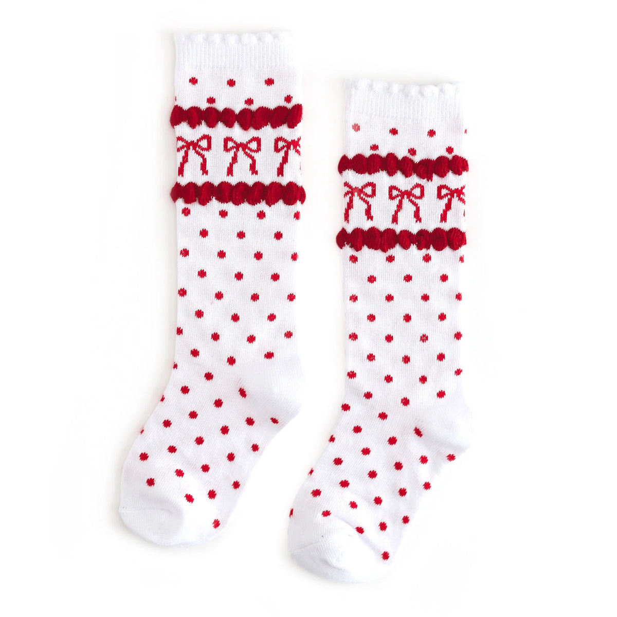 Little Stocking Company - Red Bow Scalloped Knee Socks