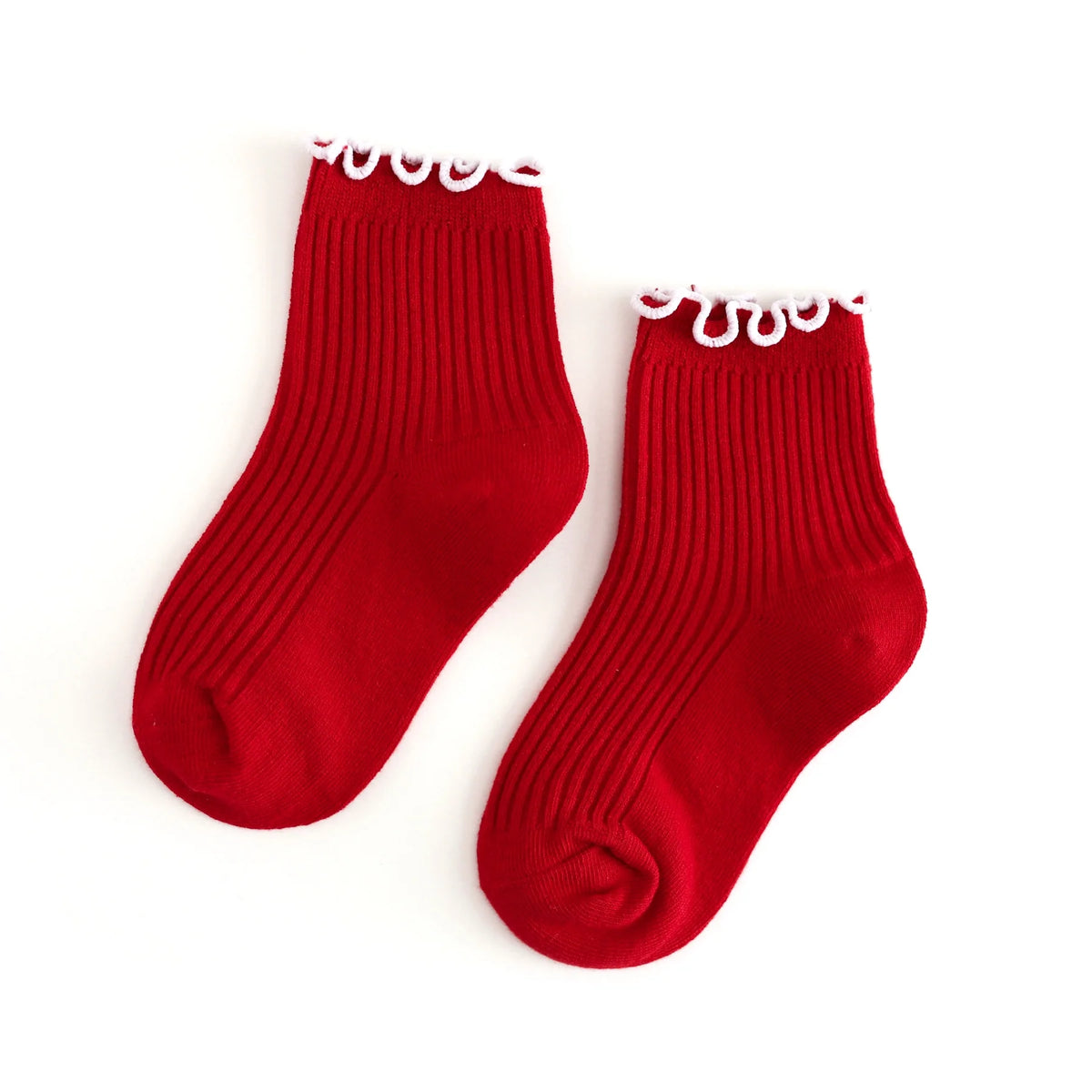 Little Stocking Company - Red/White Ribbed Lettuce Trim Midi Socks
