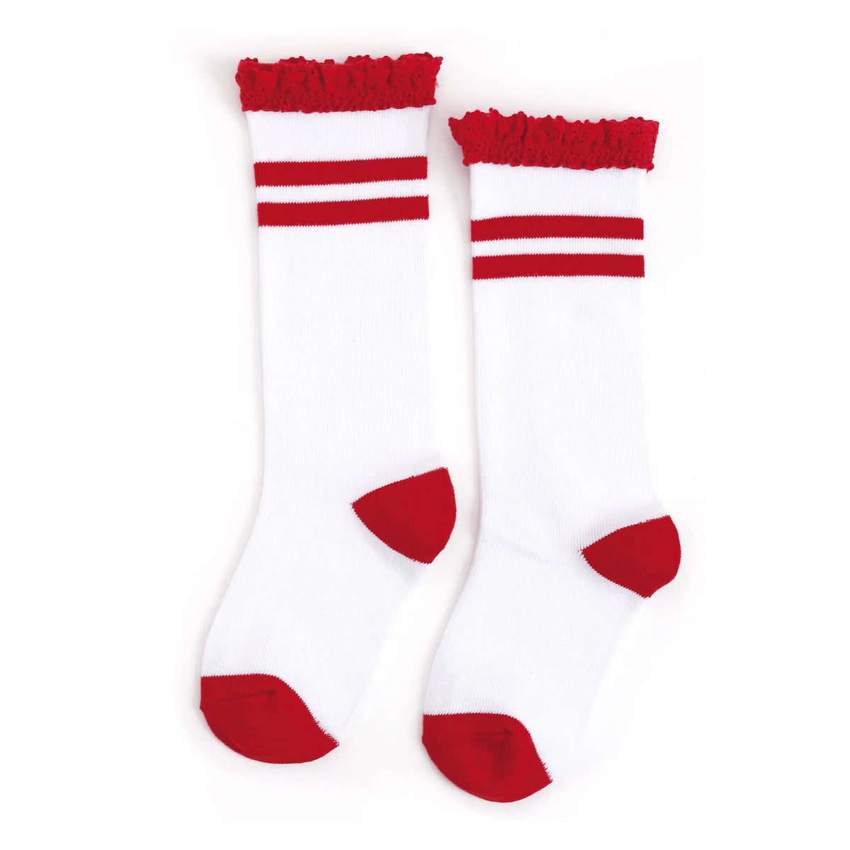 Little Stocking Company - Red Stripe Lace Top Knee High Socks